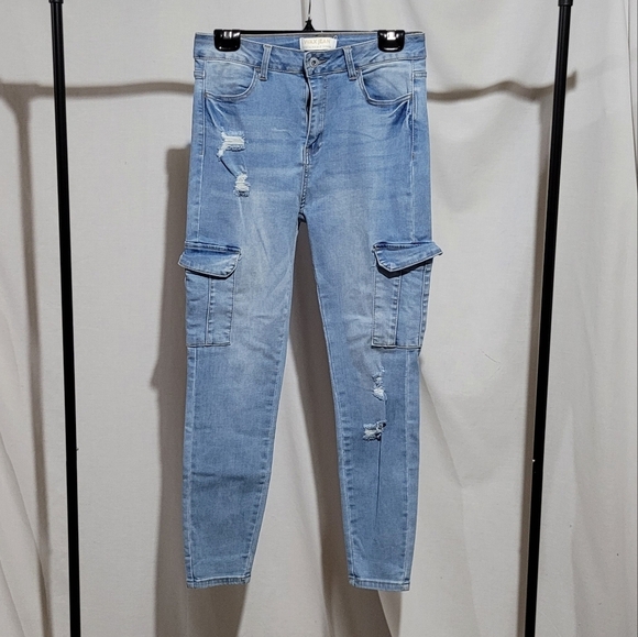 Wax Jean jeans light wash cargo pockets sustainable denim blue stretch cotton - Picture 1 of 16